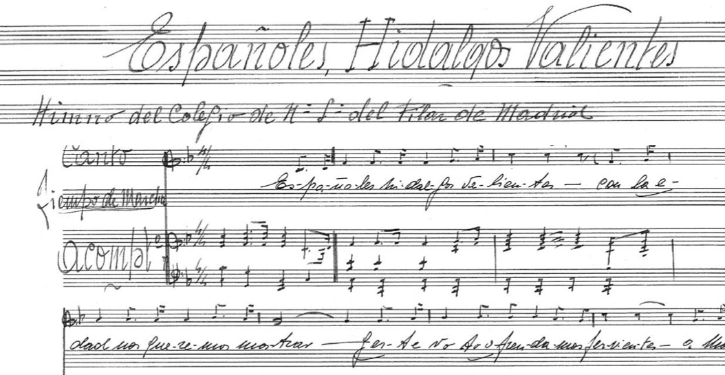 Partitura del himno del Colegio Ntra. del Pilar.