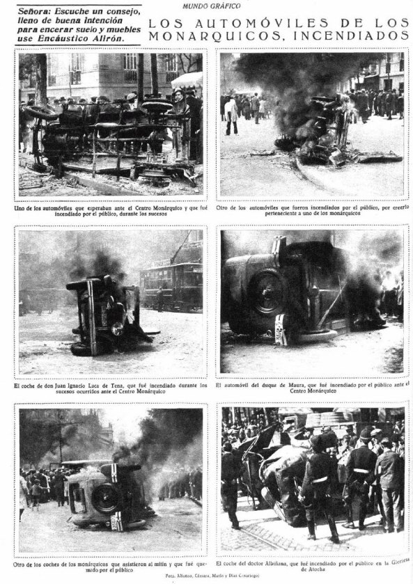 Sucesos del 10 de Mayo de 1931 en Madrid. Fuente: Mundo Gráfico 13-05-1931. Hemeroteca de la Biblioteca Nacional de España.