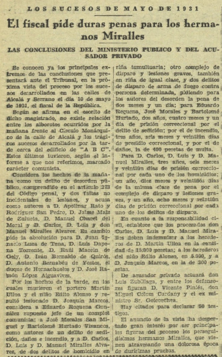 Conclusiones del ministerio público y de la acusación privada. La Nación, 22 de Octubre de 1932. Fuente: Hemeroteca de la BNE.