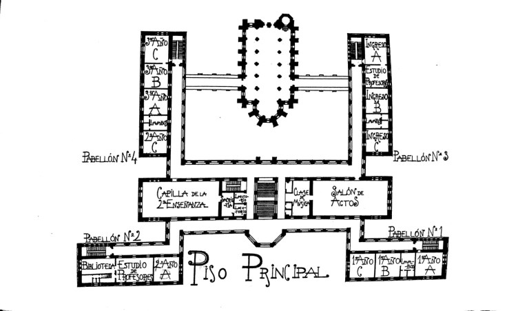 Plano del Piso Principal del colegio en los años 20.