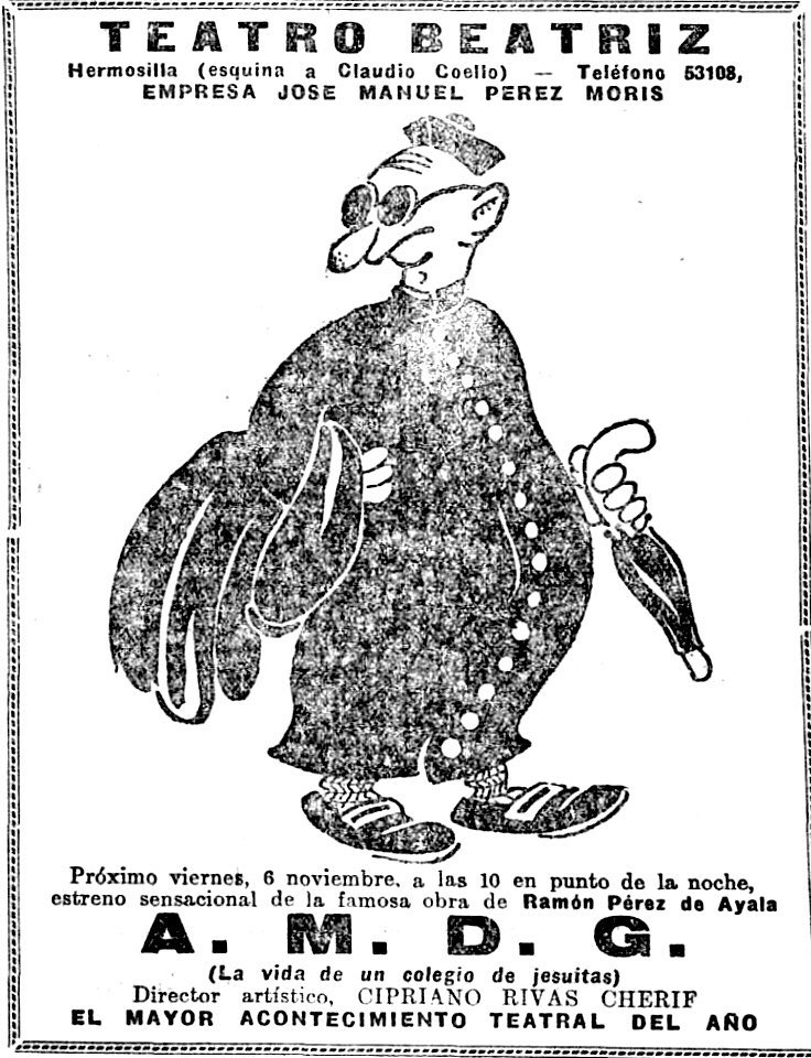 Cartel de la obra A.M.D.G. Heraldo de Madrid 3-XI-1931.