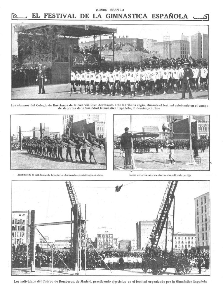 Exhibición de la Sociedad Gimnástica Española. Mundo Gráfico del 19 de Abril de 1916, página 15. Fuente: Hemeroteca BNE.