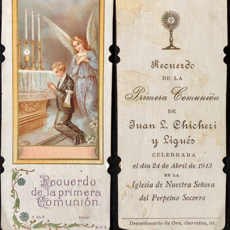 Recordatorio de la Primera Comunión de Juan López Chicherri.