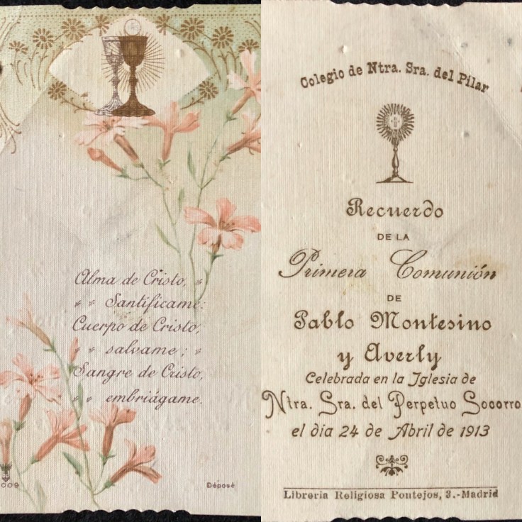 Recordatorio de la Primera Comunión de Pablo Montesino.