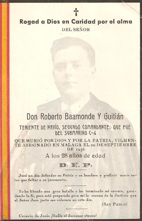 Recordatorio del fallecimiento de Roberto Baamonde y Guitián.