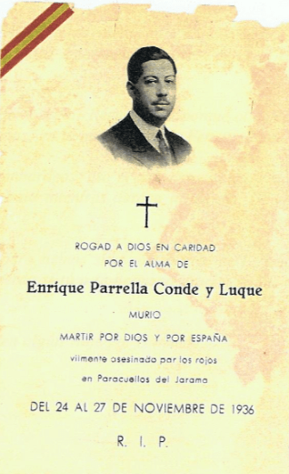 Recordatorio de la muerte de Enrique de Parrella Conde-Luque.