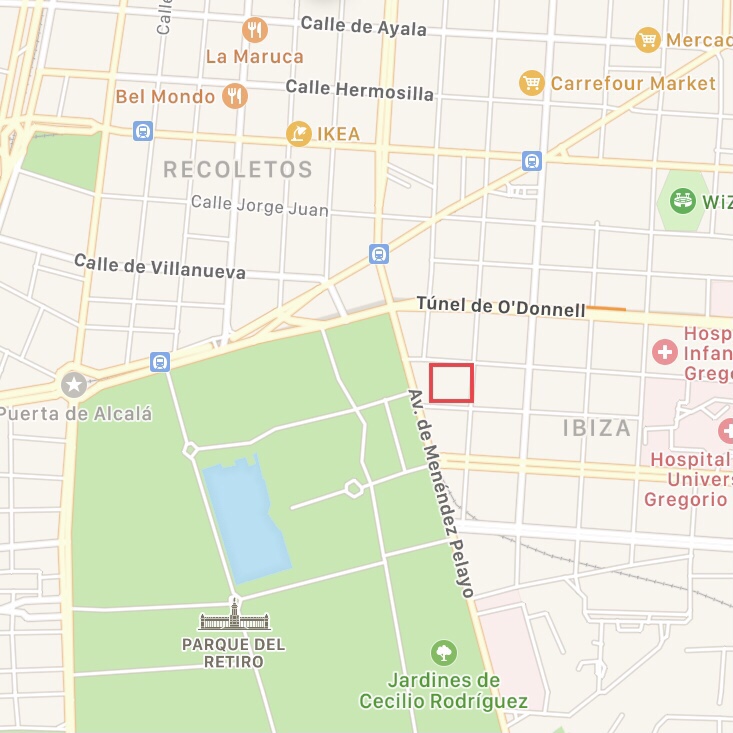 Marcada en rojo la situación aproximada de los terrenos adquiridos para la construcción del colegio del Pilar.