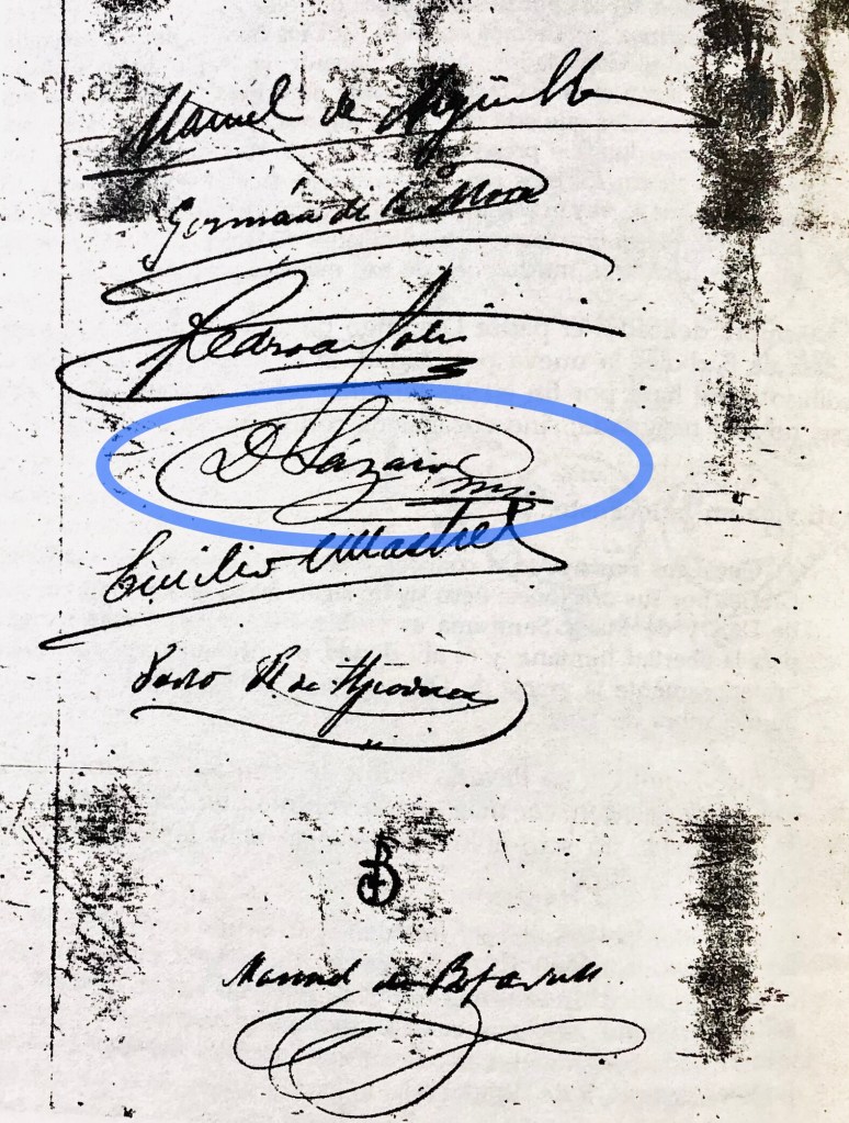 Firma del Venerable Domingo Lázaro en el contrato de compra del edificio de Castelló el 25-I-1921.