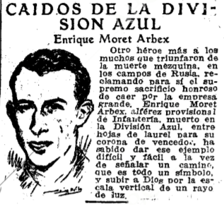 Necrológica de Enrique Moret Arbex en el ABC del 28-III-1943. Fuente: Hemeroteca ABC.