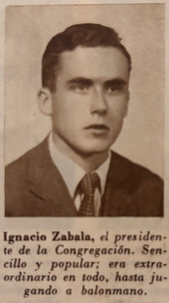 Ignacio Zabala. Reseña en el libro de las bodas de oro del colegio.